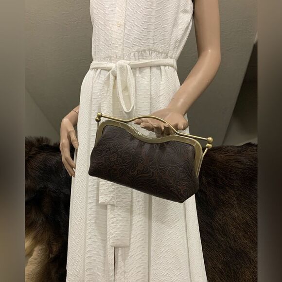 Handmade Genuine Embossed Leather Kisslock Clutch/Shoulder bag/Crossbody - Picture 6 of 14